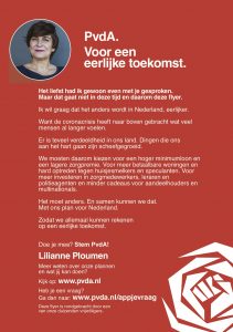 Op de foto staat de tekst van de boodschap van Lilianne Ploumen aan de kiezers