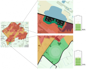 Plattegrond van gemeente met de aanwijzing van 2 locaties